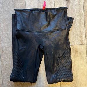 Spanx Faux Leather Black Moto Leggings